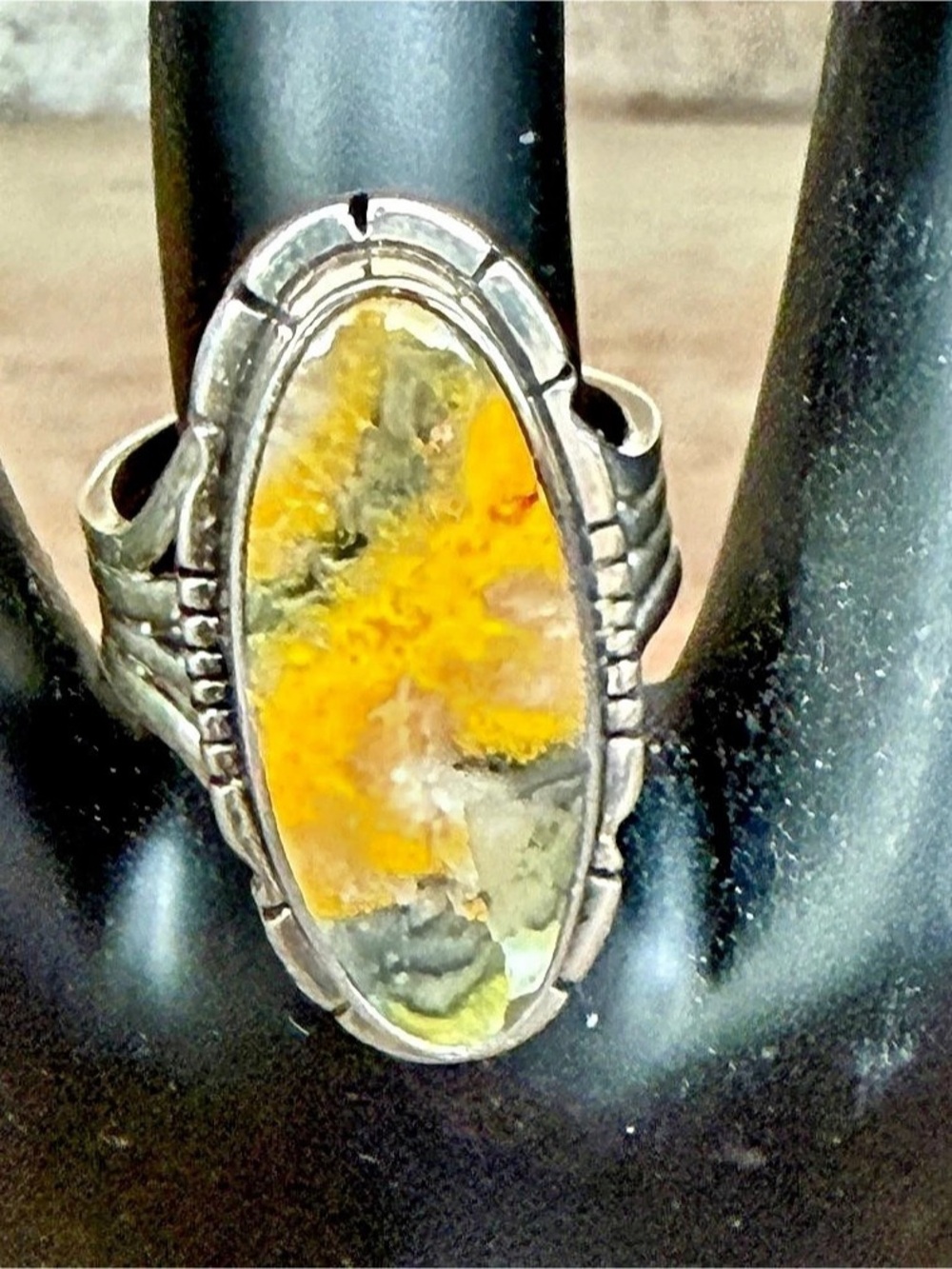 Bumble Bee Jasper Sterling Silver Statement Ring size 7.5
